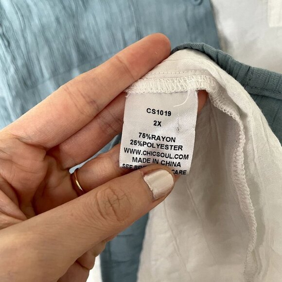 Chicsoul rayon blue white colorblock long sleeved button down top women size 2X - Picture 6 of 6